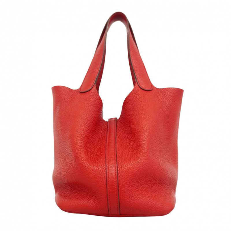 Hermes Handbag Picotan Lock MM Taurillon Clemence Rouge Cazac Silver Hardware C