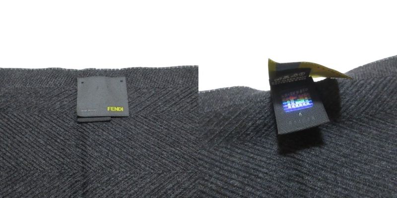 Fendi Wool Muffler Fringe Logo Charcoal Gray X