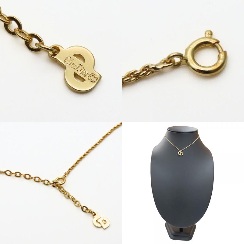 Christian Dior Necklace CD Logo Metal Gold GP Plated Accessories Ladies Women