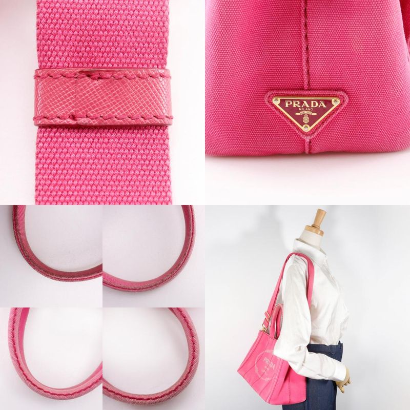 Prada Kanapa 2way Shoulder Tote Bag Canvas Pink Women's Handbag