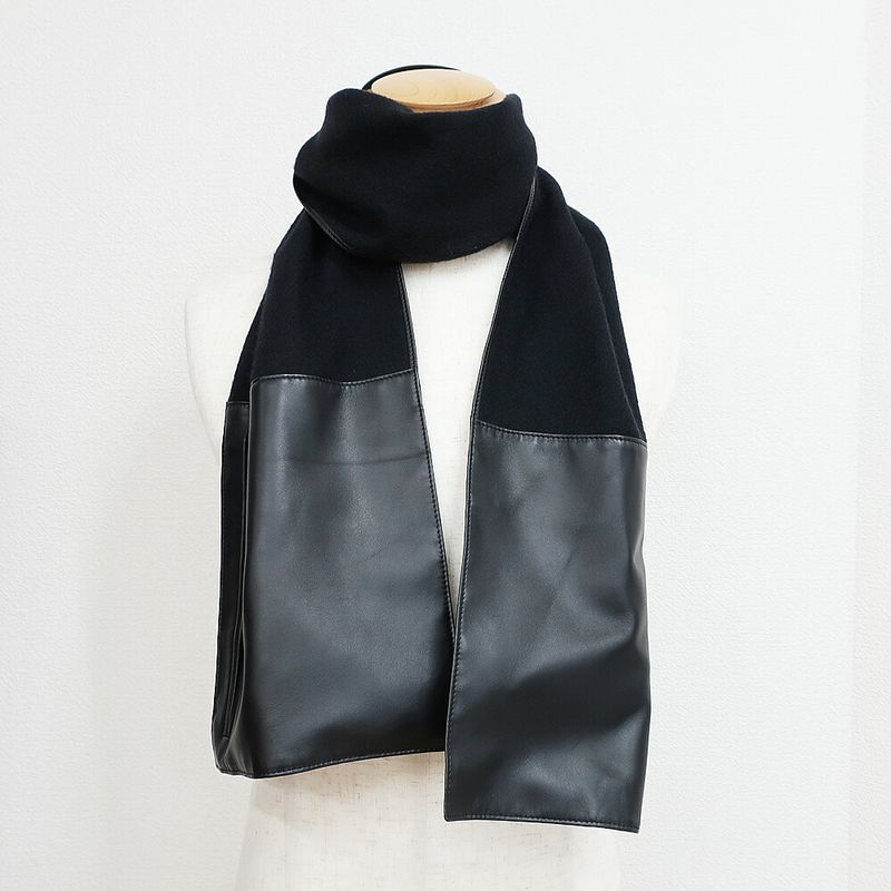 Loewe Shawl Muffler - With Pocket Black Leather Cashgora Apparel