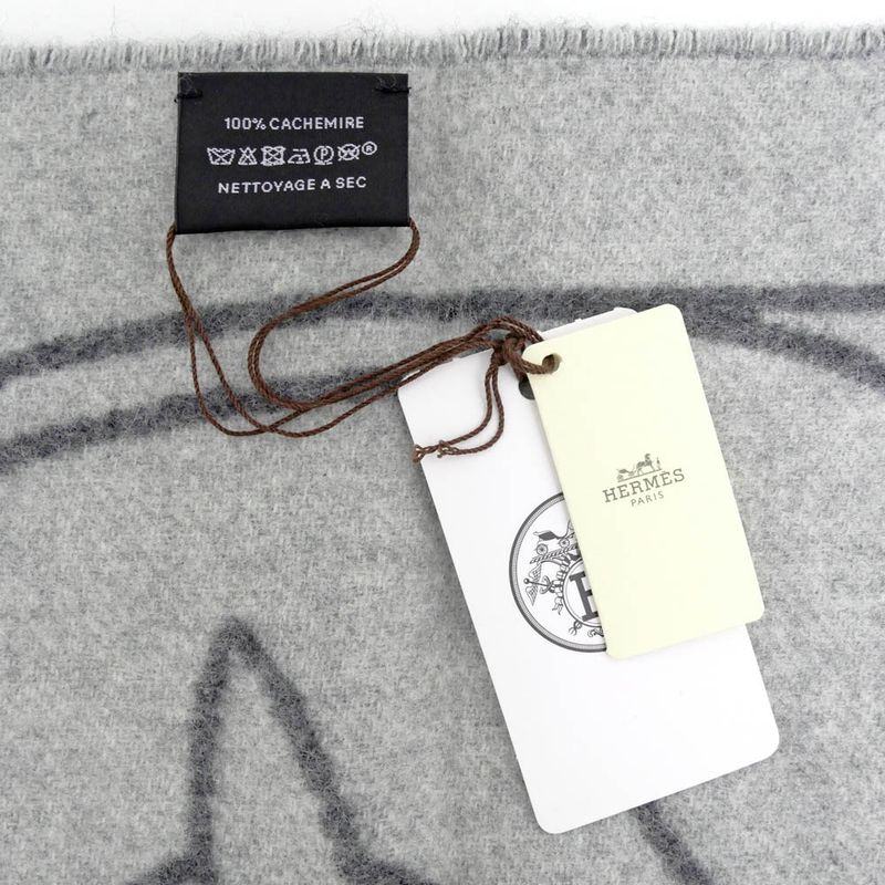 Hermes Muffler - Entrelac Equestre Gray - 100% Cashmere Fringe Accessori