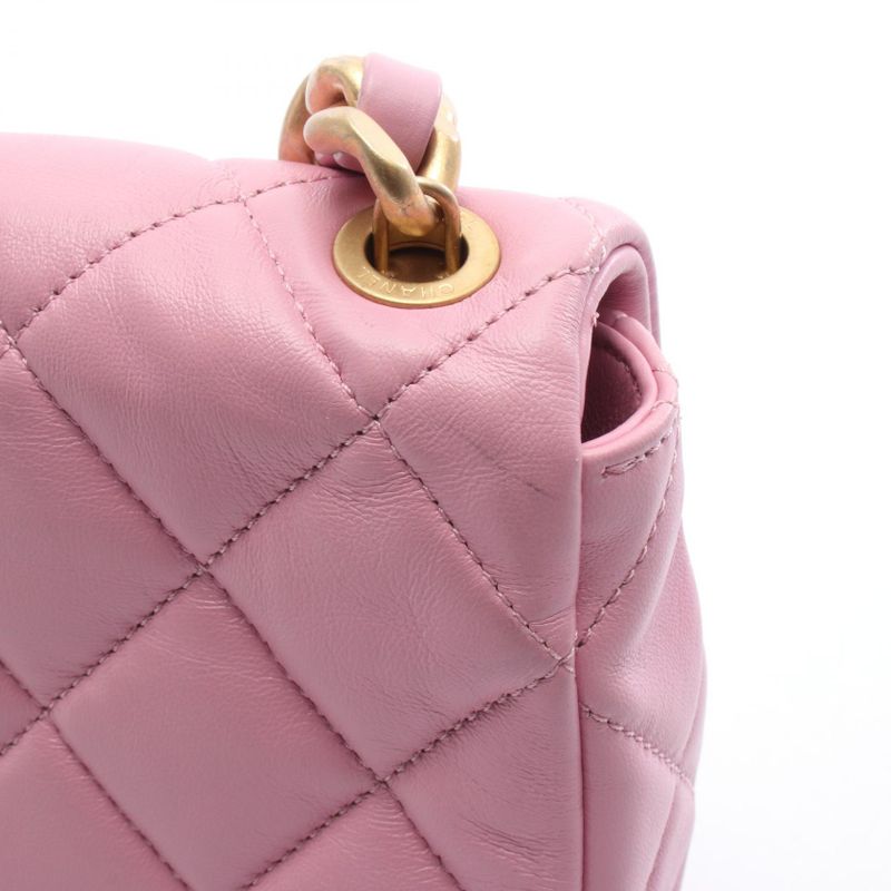 Chanel Shoulder Bag Mini Matelasse Pink Leather Matelasse Small Flap Chain