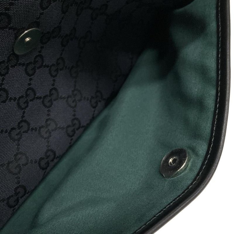 Gucci Tote Bag GG Pattern 264221 Black X Dark Green Leather