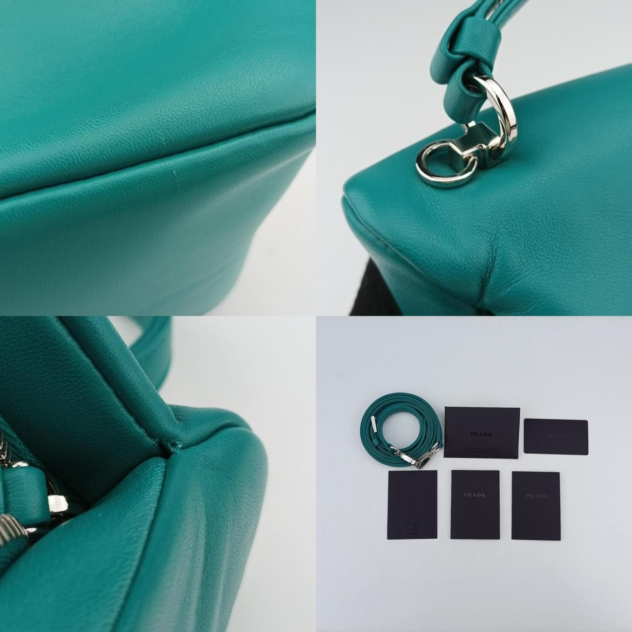 Prada Padded Nappa Triangle Green Leather 1ba315 7/D