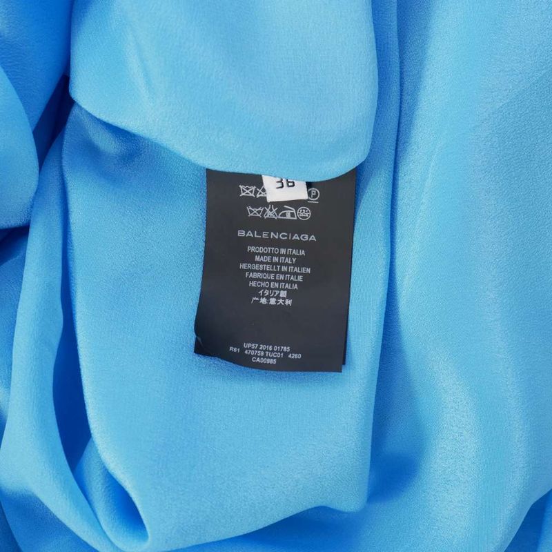 Balenciaga High Neck Sleeveless Dress Silk Knee Length 36 Blue