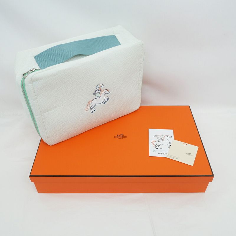 Hermes Petite Chartier Drawstring Bag Shoulder Hand Marine Print Men's