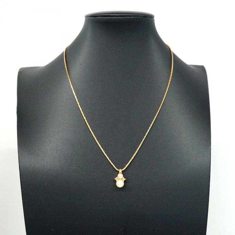 Christian Dior Necklace GP Plated Fake Pearl Rhinestone Gold Ladies