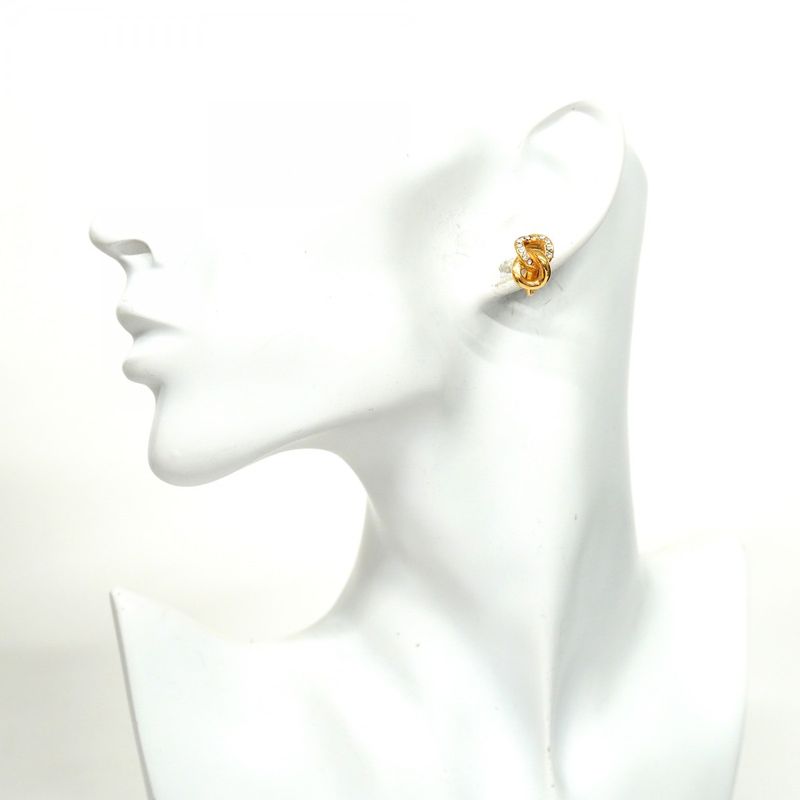Christian Dior Earring GP Plated Rhinestone Gold Ladies