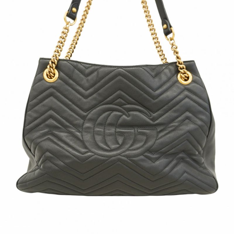 Gucci Shoulder Bag Ggmarmont 453569 Leather Black Gold Hardware Women's