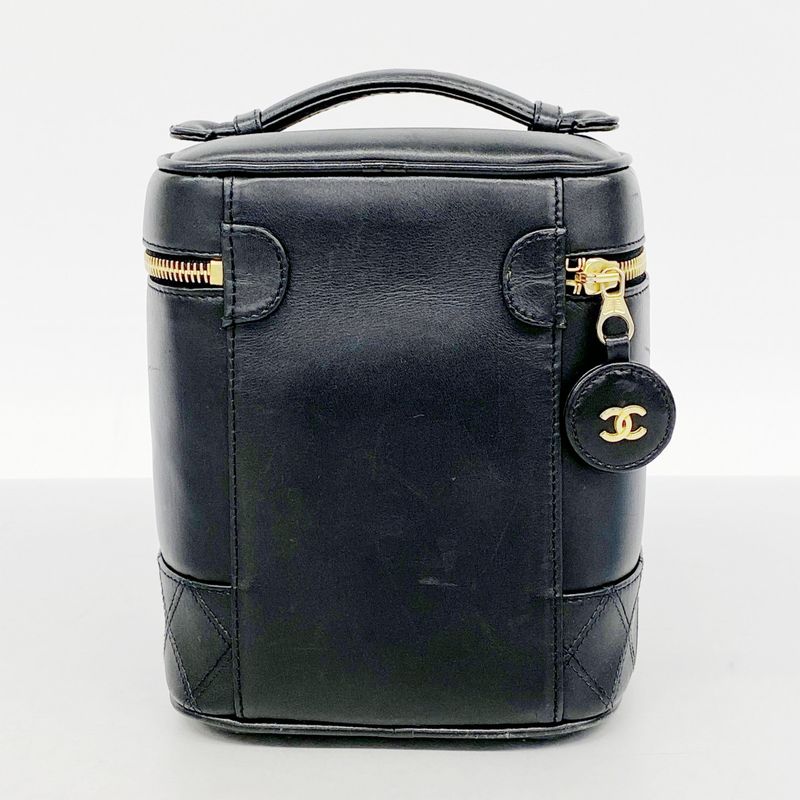 Chanel Vanity Bag Bicolore Lambskin Black Gold Hardware Women's