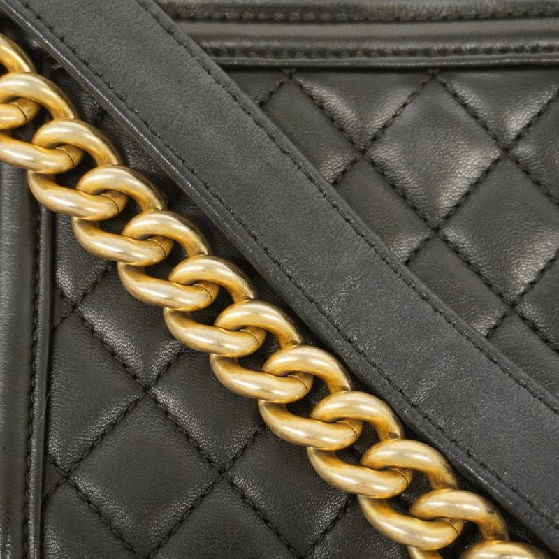 Chanel Shoulder Bag Boy Chanel Lambskin Black Gold Hardware Women's