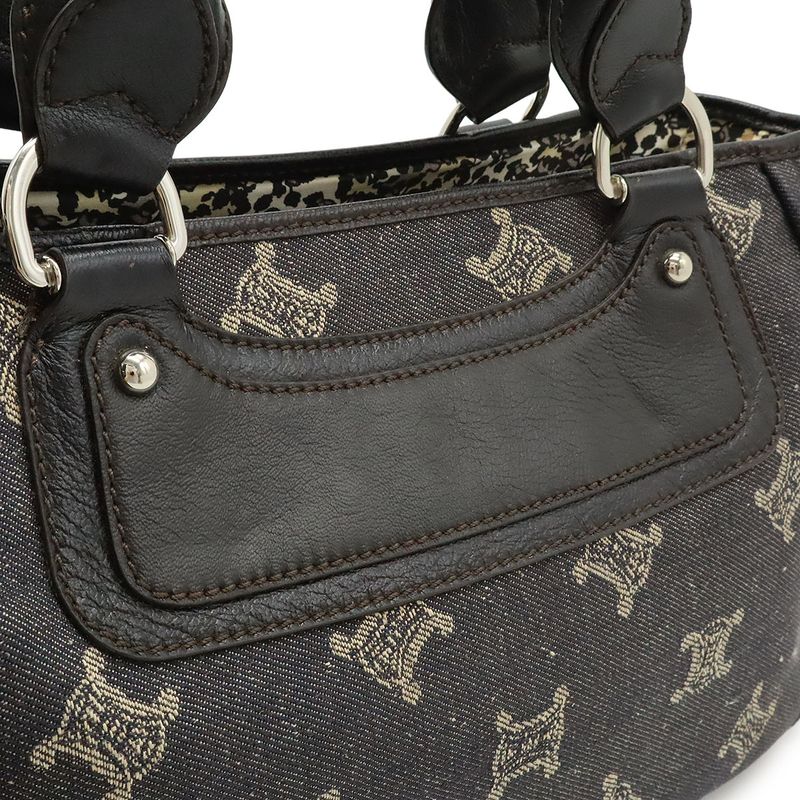 Celine Macadam Boogie Bag Handbag Tote Bag Denim Leather Black Silver Hardware