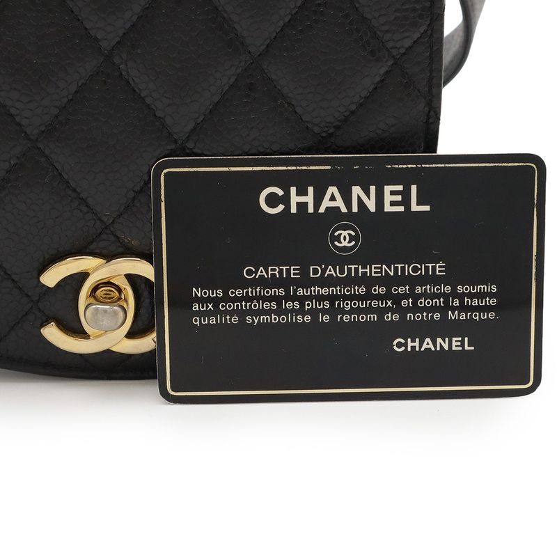 Chanel Matelasse Belt Bag Waist Pouch Body Bag Caviar Skin Leather Black Gold