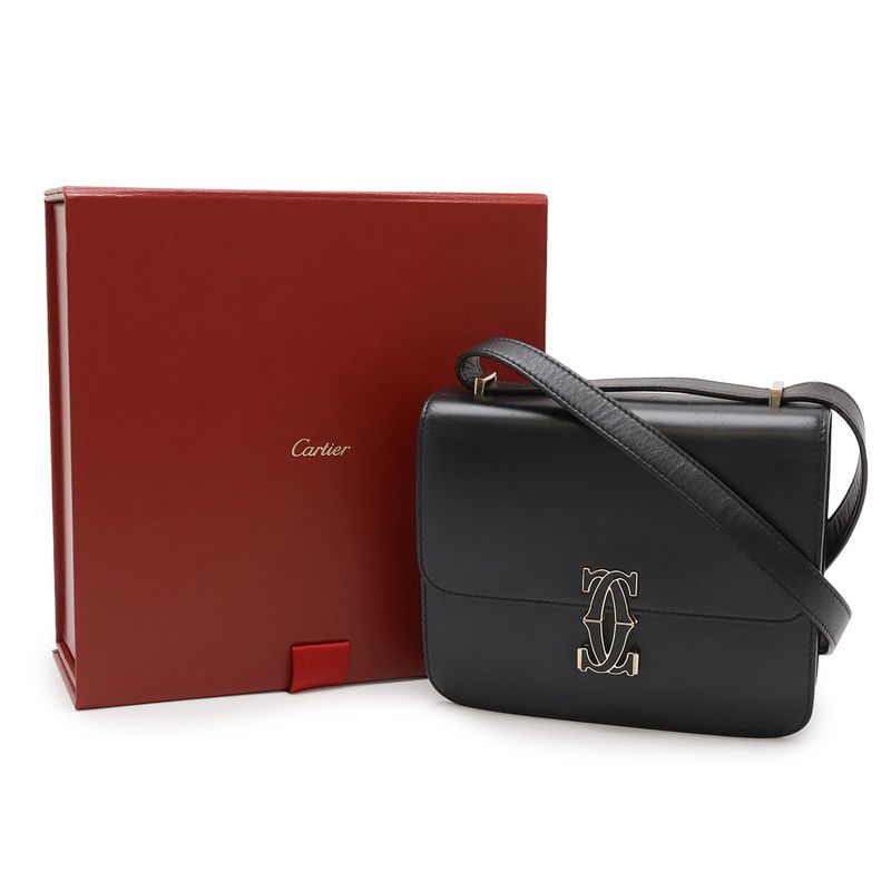 Cartier C De Cartier Shoulder Bag Mini Pochette Crossbody Calfskin Black