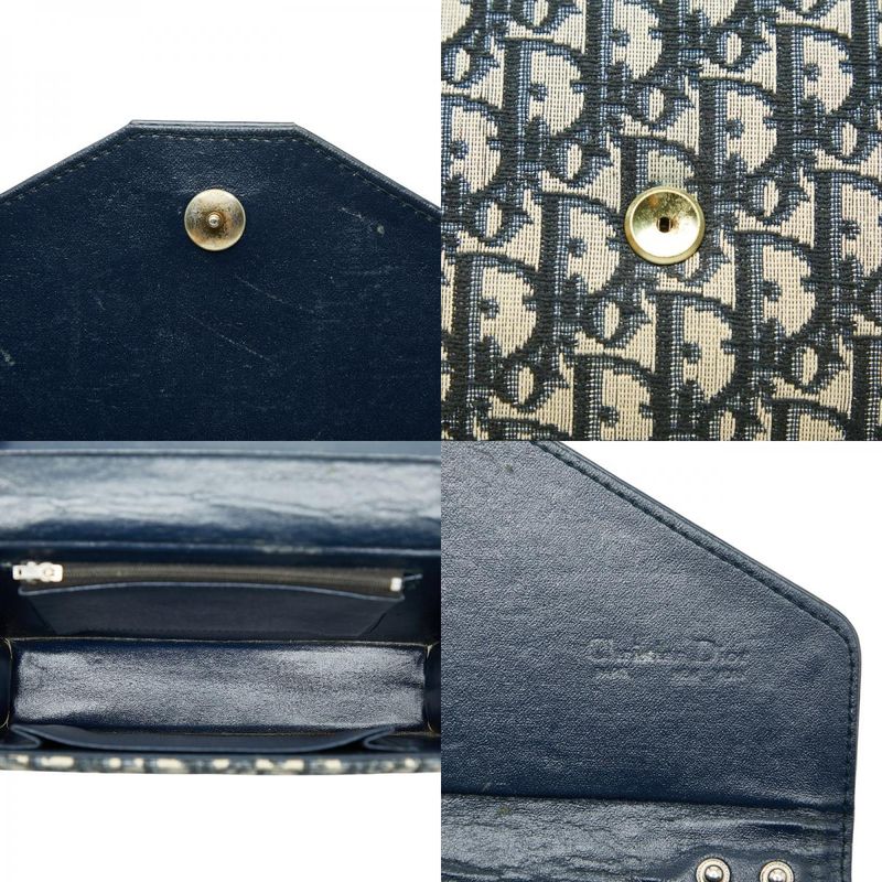 Dior Trotter Clutch Bag Second Bag Navy Beige Canvas Leather Women's Dior