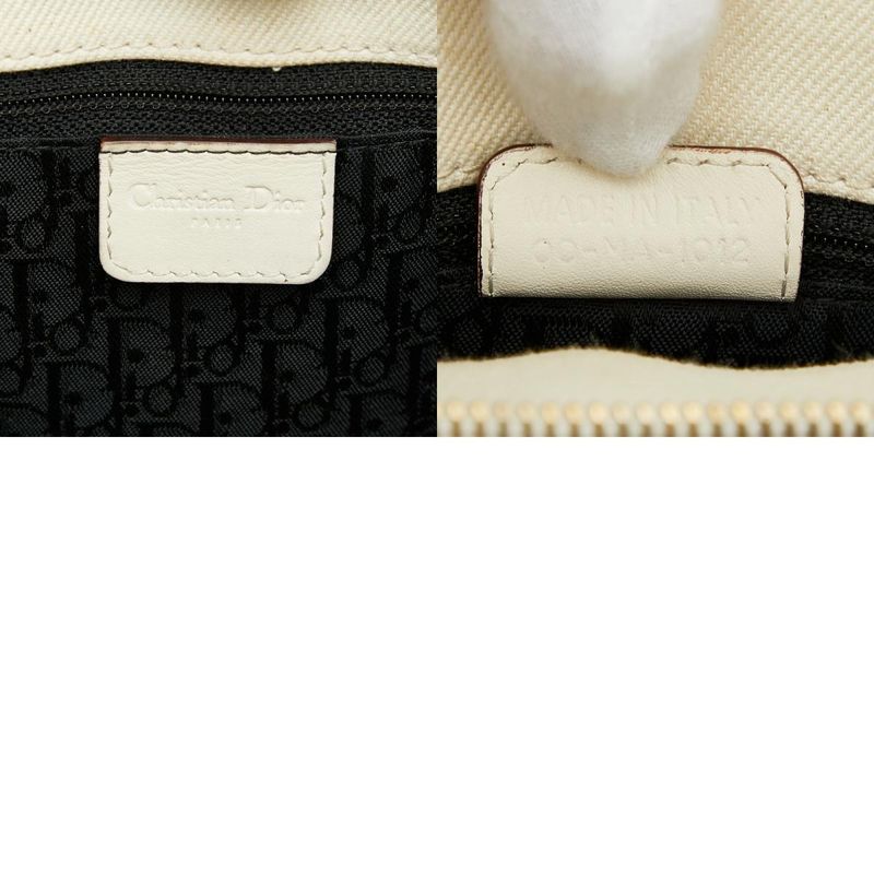 Dior Logo Handbag Tote Bag White Ivory Leather Ladies