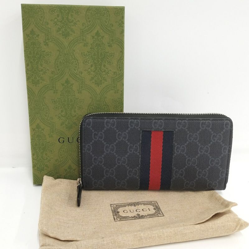Gucci Round Zipper Long Wallet Sherry Line PVC Gray 408831