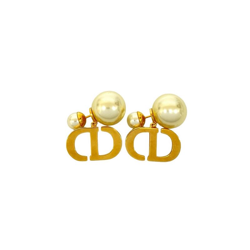 Christian Dior CD Logo GP Fake Pearl Earrings Accessories Pink
