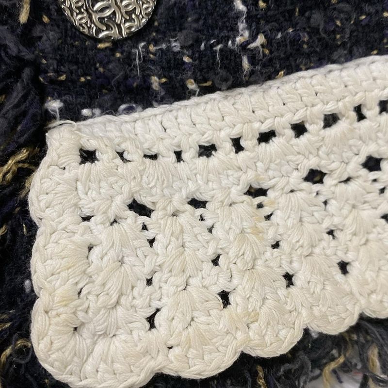 Chanel Jacket Size 38 M Women's P23332 Black X Beige X White Long Sleeve Tweed