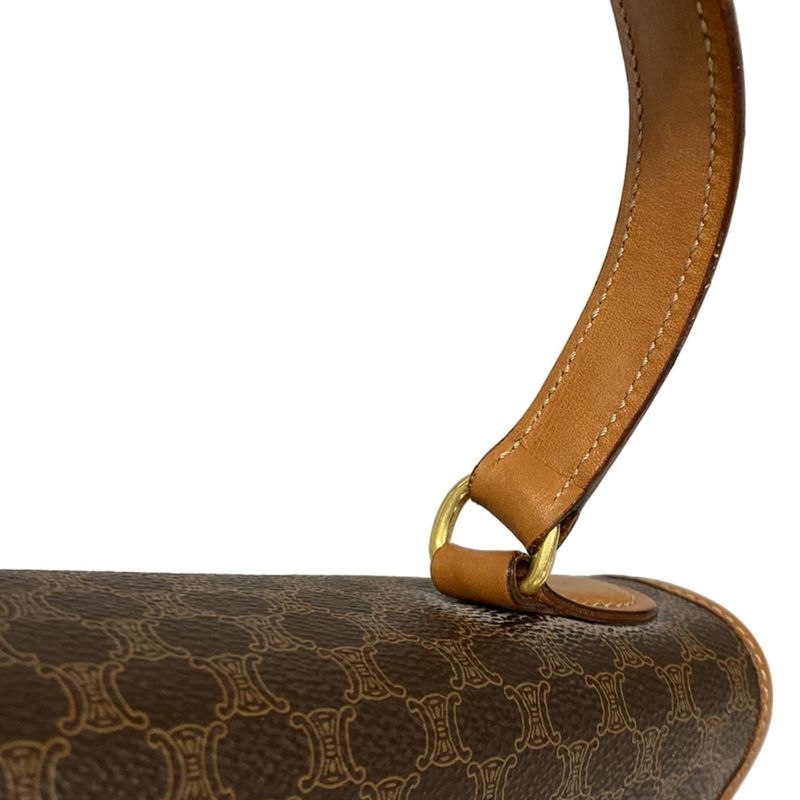 Celine Handbag Macadam Pattern Dark Brown X Brown Leather