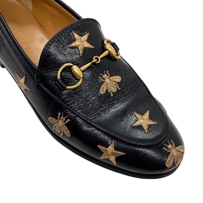 Gucci Loafers Leather Shoes Flat Horsebit Bee Star Embroidery