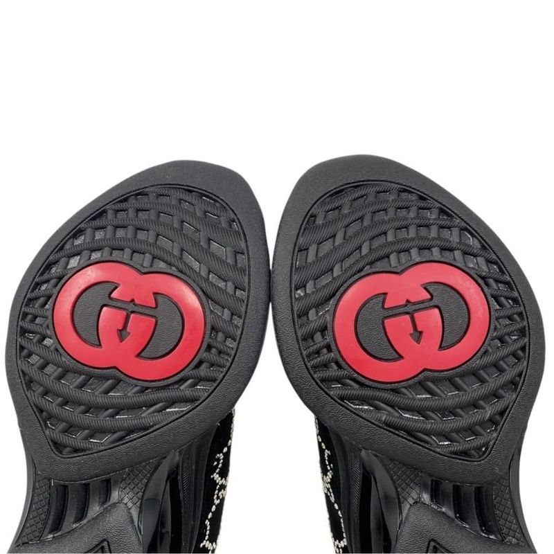 Gucci Sneakers - RUN GG Crystal 758088 34 1 2 Size Mesh Suede Rhinestone Black