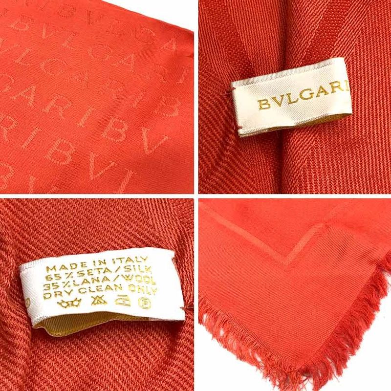 Bvlgari Logomania Shawl Silk Wool Orange New Vintage Item