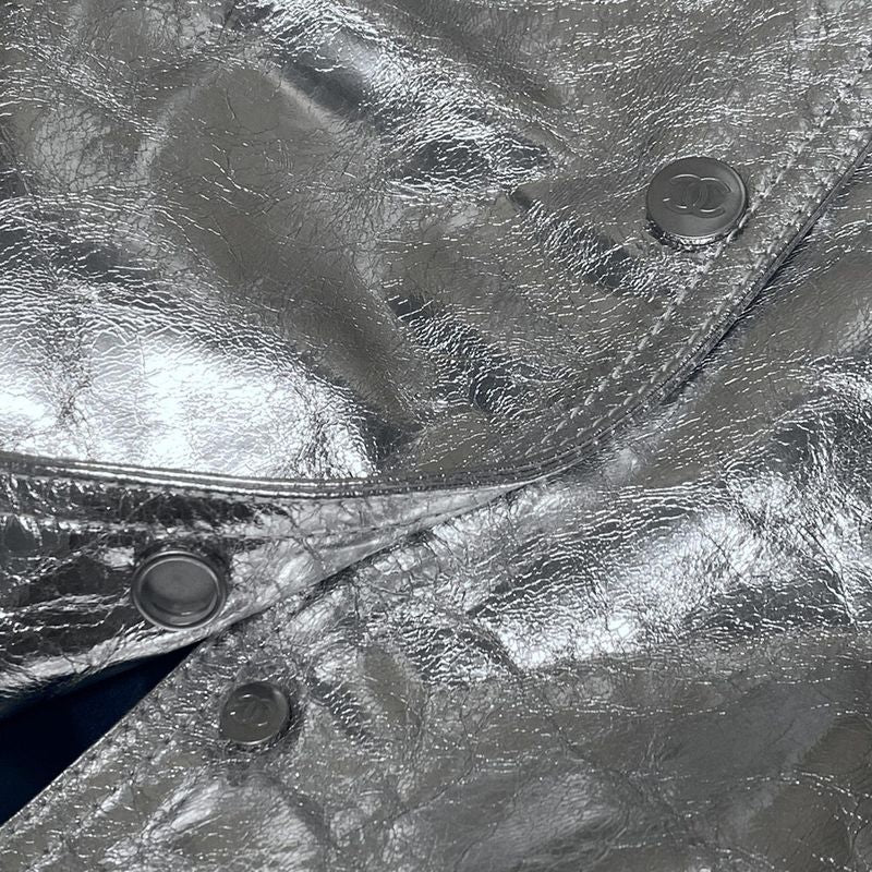 Chanel Blouson Size 38 M Women's - P53732 Silver X Navy Lambskin 2016 Spring