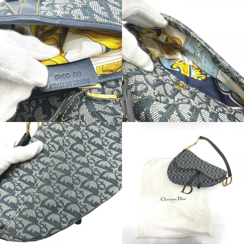 Christian Dior Shoulder Bag Trotter Oblique Saddle Bag Canvas Leather Navy