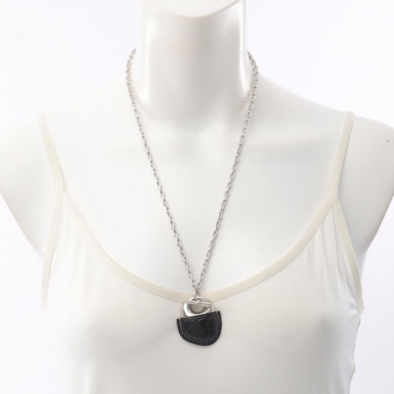 Hermes Necklace Gale Gene Stainless Steel Leather