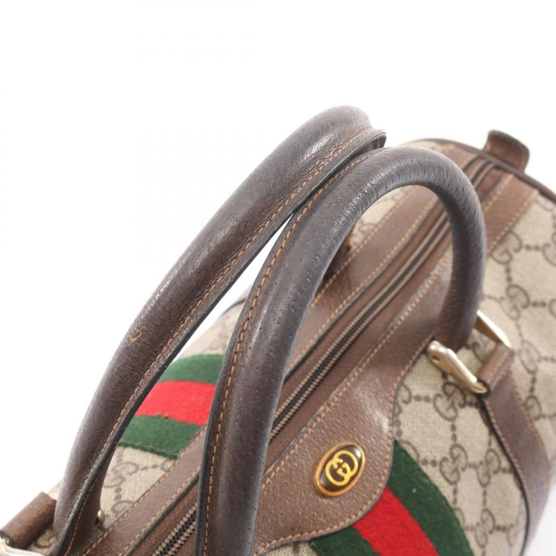 Gucci Handbag Old Gucci GG Plus Sherry Line 39.02.007 Beige Dark Brown PVC