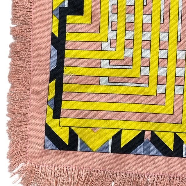 Fendi Scarf Shawl Accessory Large Allover Pattern Silk Wool Yellow Pink