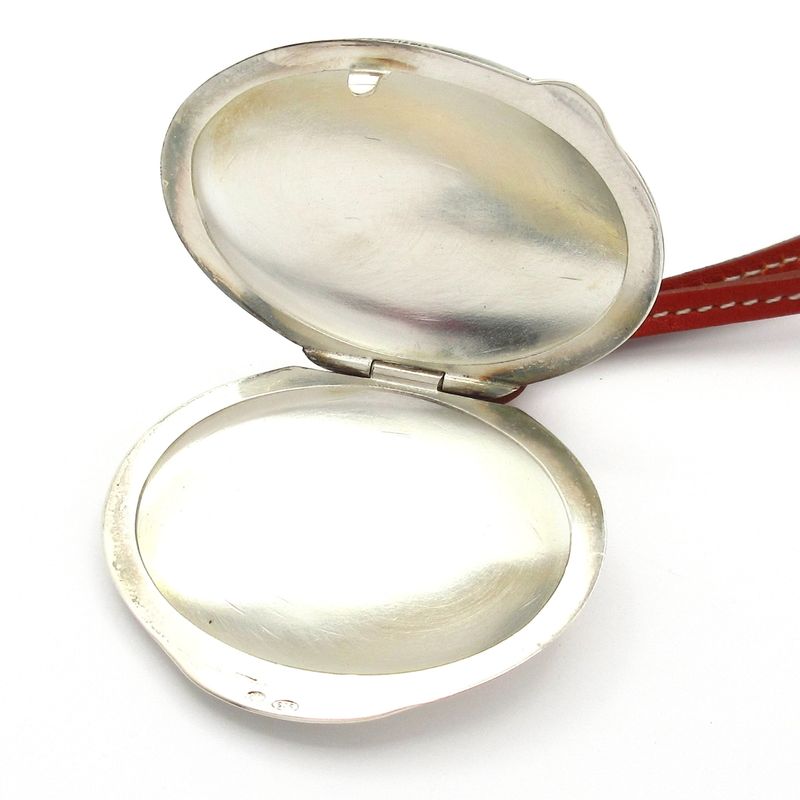 Hermes Necklace - Leather Silver X Brown Locket Pendant