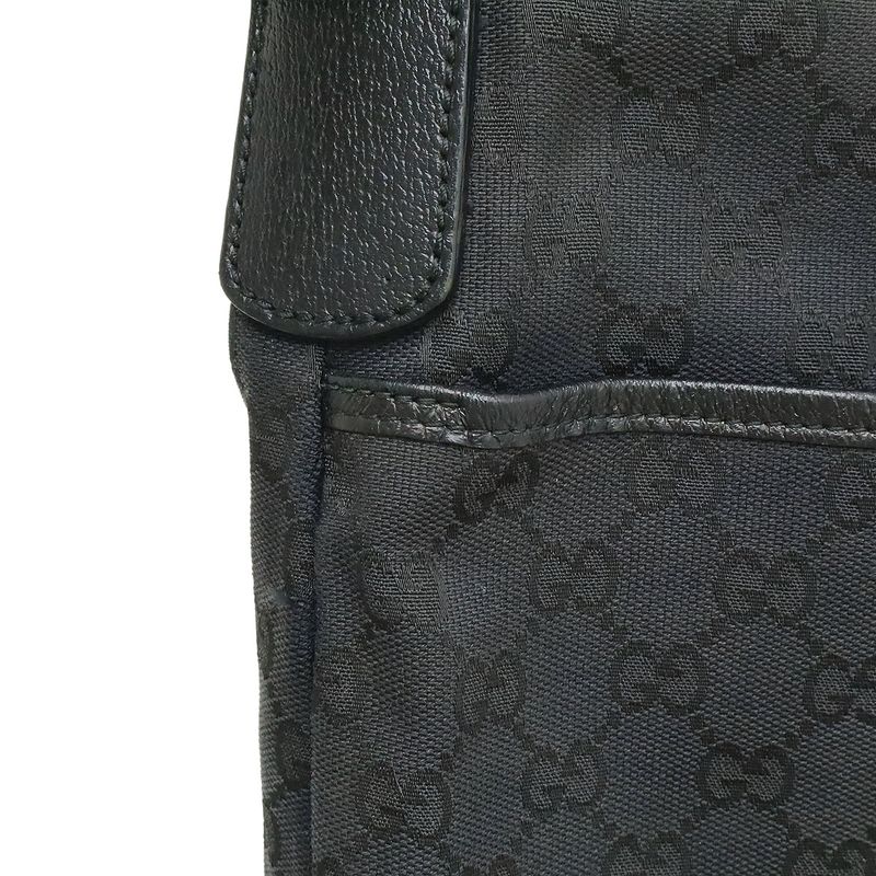 Gucci GG Canvas Sherry Line Webline Shoulder Bag Crossbody Leather Black 189751