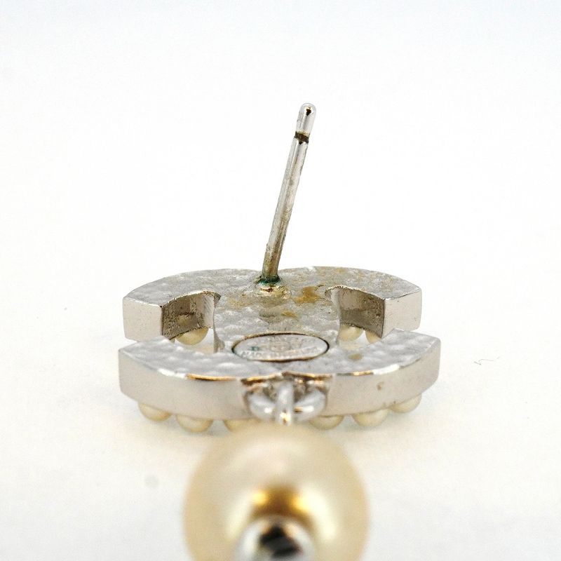 Chanel Earrings Coco Mark Metal Fake Pearl Silver Ladies