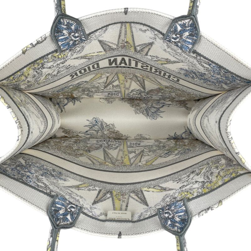 Christian Dior Book Tote Large Embroidered Tote Bag Canvas White Multicolor