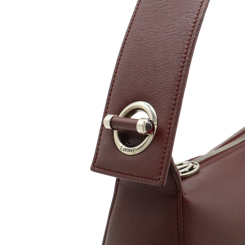 Cartier Shoulder Bag Semi Shoulder One Shoulder Leather Bordeaux Red Silver