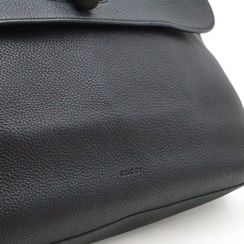Gucci Bamboo Daily Leather Top Handle Bag Handbag 2WAY Shoulder Bag Black