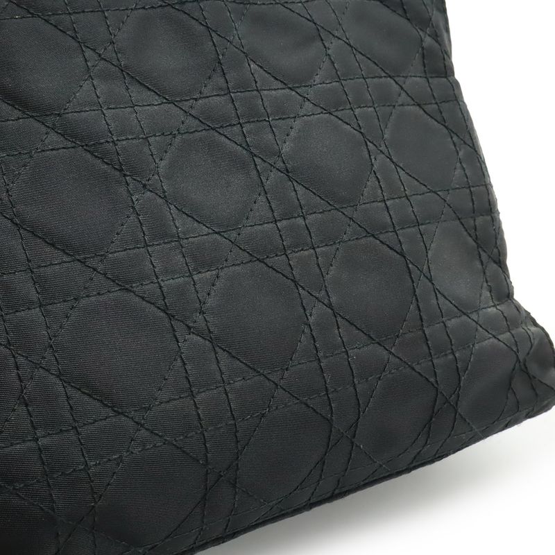 Christian DIOR Lady Dior Cannage Handbag Tote Bag Mini Bag Nylon Black Silver