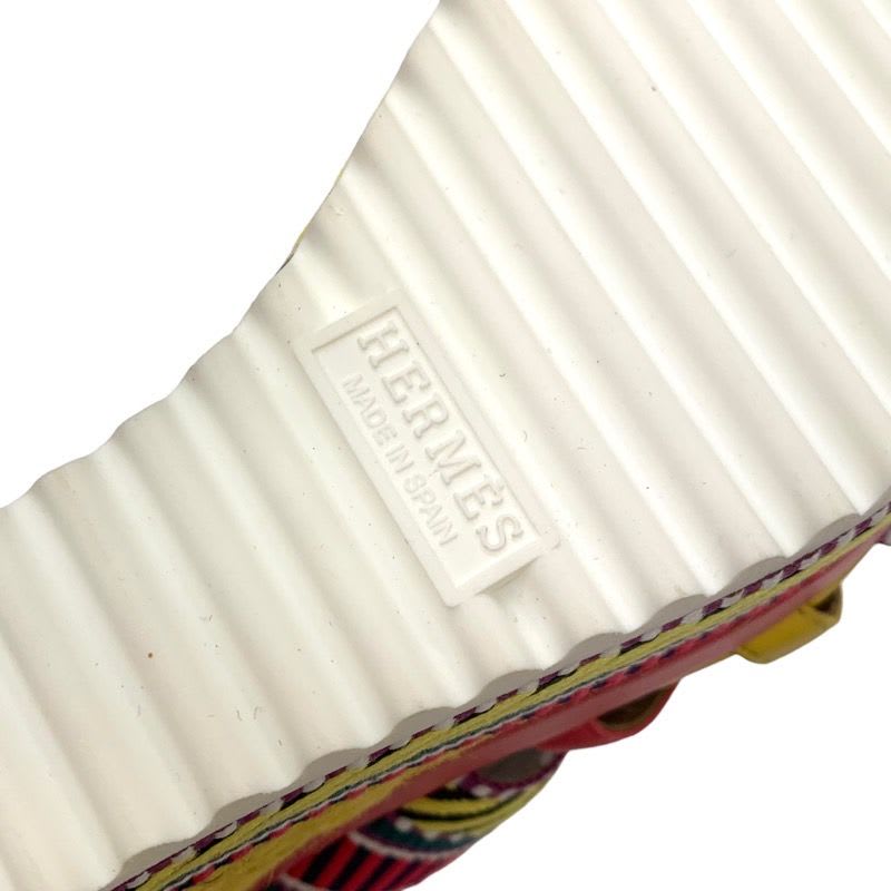 Hermes Sandals Shoes Leather Yellow Pink Multicolor Wedge Sole