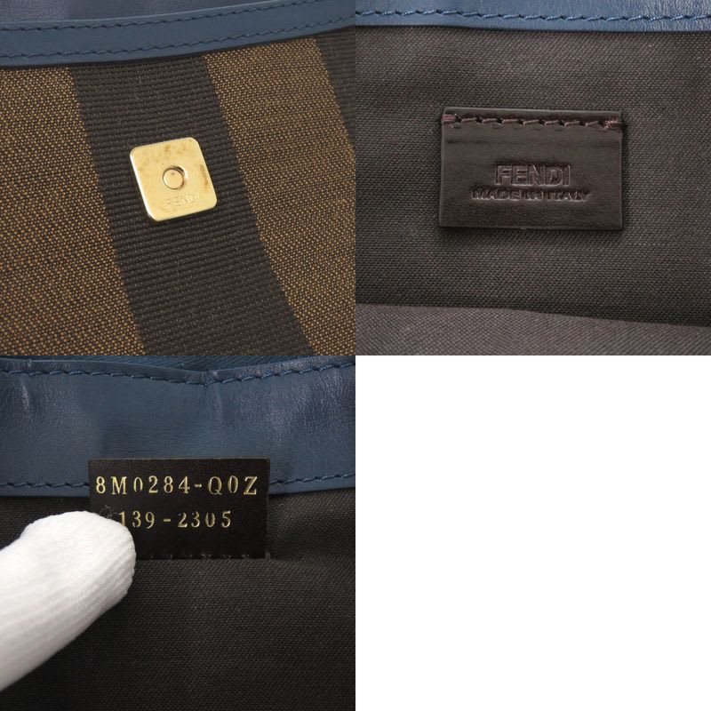 Fendi Pecan Pattern 8 M0284 Leather Canvas Blue Brown Clutch Bag 0475