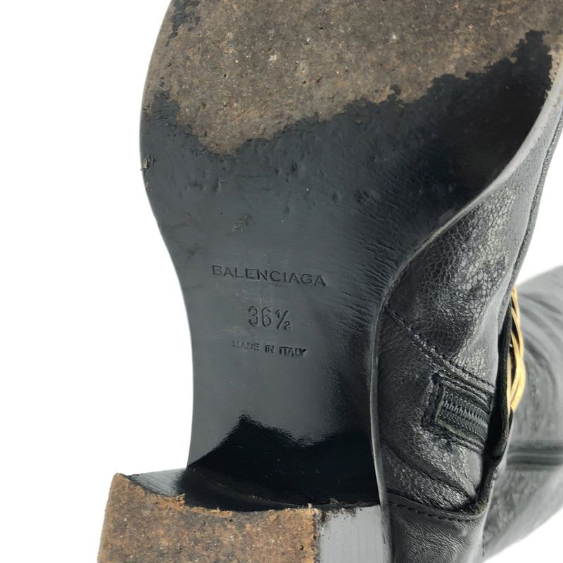 Balenciaga Ring Chain Strap Leather Long Boots Black 36 1 2