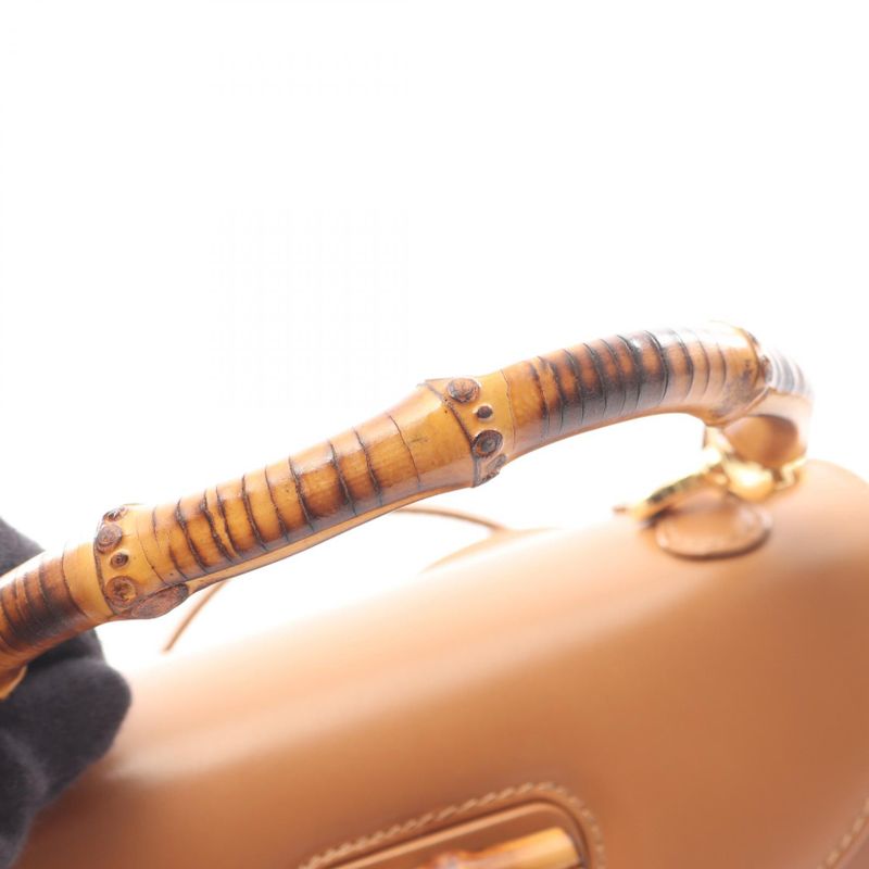 Gucci Handbag Bamboo 00020460188 Camel Leather Bamboo 2way Shoulder Ladies Used