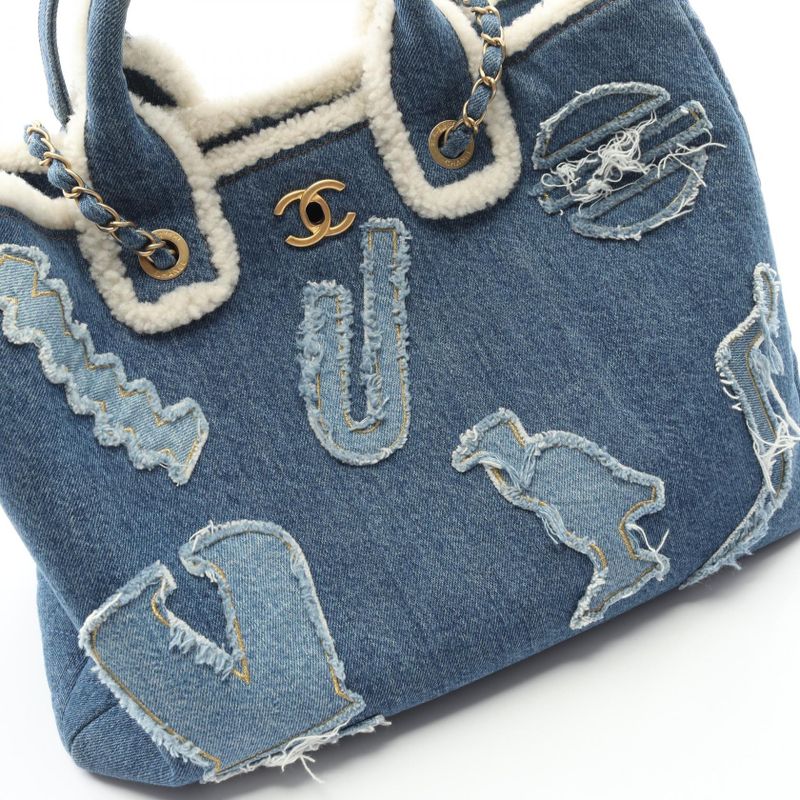 Chanel Tote Bag Large Shopping As0759 Denim Blue Mouton