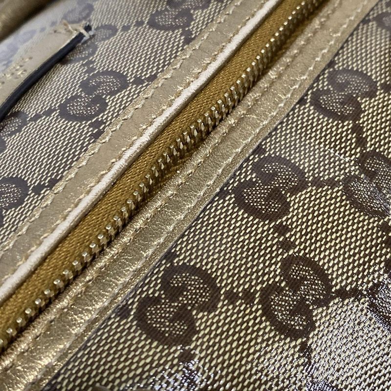 Gucci Handbag Crystal GG 193603 Gold X Dark Brown Leather