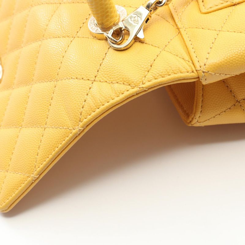 Chanel Handbag Coco Handle Flap Matelasse A92990 Yellow Leather Calf (Cowhide)