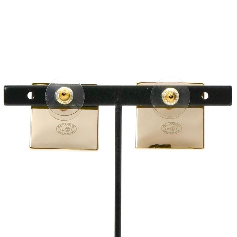 Chanel Earrings Earring Gold Black White Coco Mark Square