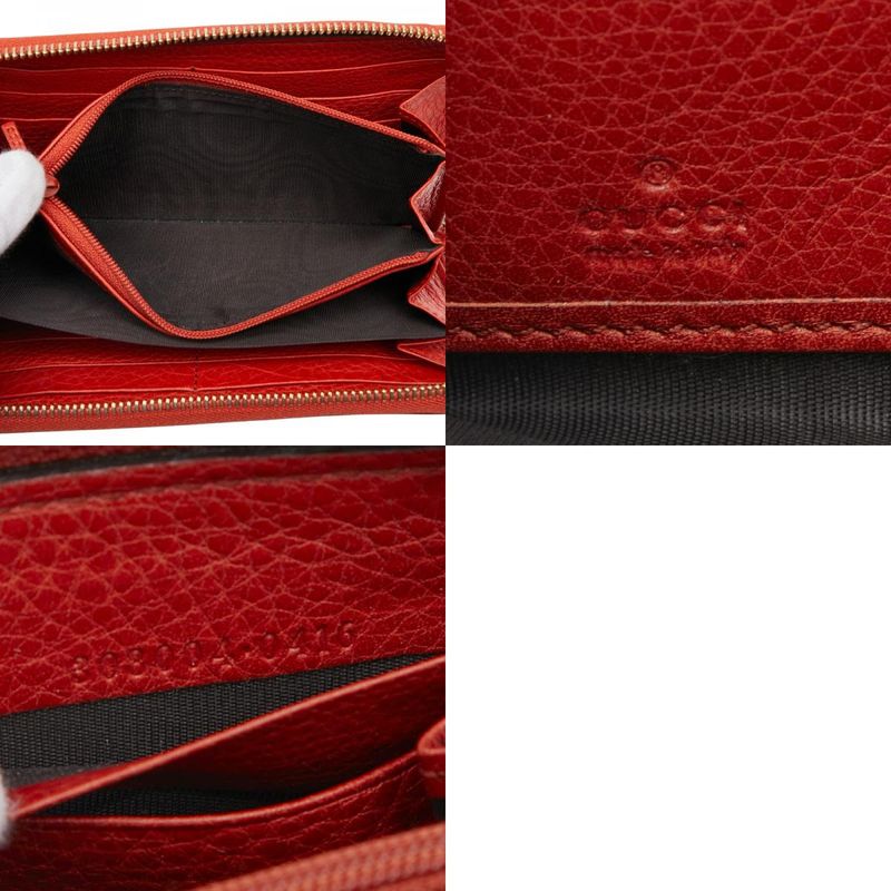Gucci Soho Round Zipper Long Wallet Red Leather Women's