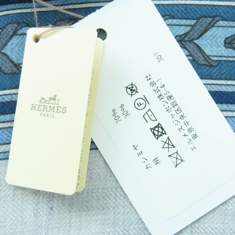 Hermes ET GRIS Rectangle Cashmere Silk Chine CIEL BLEU Shawl